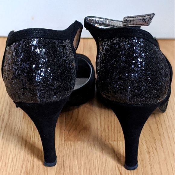 J.Crew Black Women's Glitter Sparkly Etta Strappy High Heels 9.5 Made in Italy - Picture 5 of 9